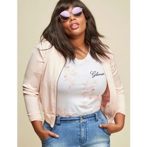 Lane Bryant X Glamour Satin Cropped Bomber Jacket Zip Embroidered Floral